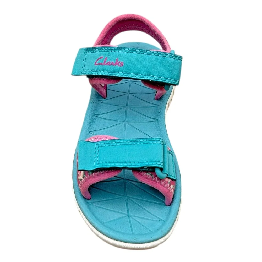Clarks‎ Toddler Girls Open Toe Adjustable Sandals Sz 10 Wide Pink-Aqua Unicorn